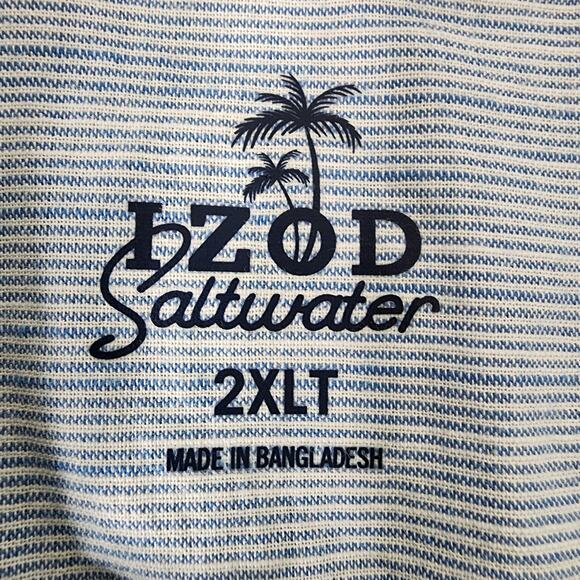 Izod Saltwater Mens Shirt Size 2XLT Blue Palm Button Up Hawaiian Pocket Tropical - Picture 8 of 10